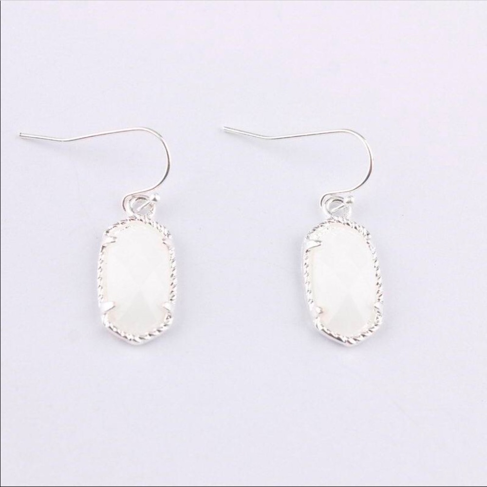 Silver & White Lee Style Drop Earrings
